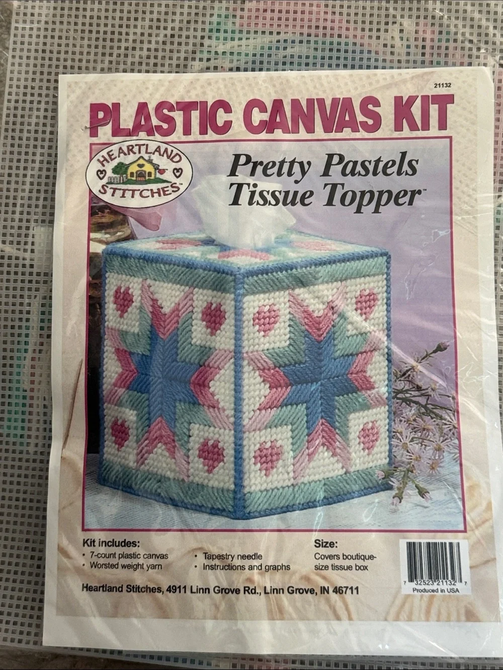 Pretty Pastels Tissue Topper Plastic needlepoint Kit - Blue & Pink